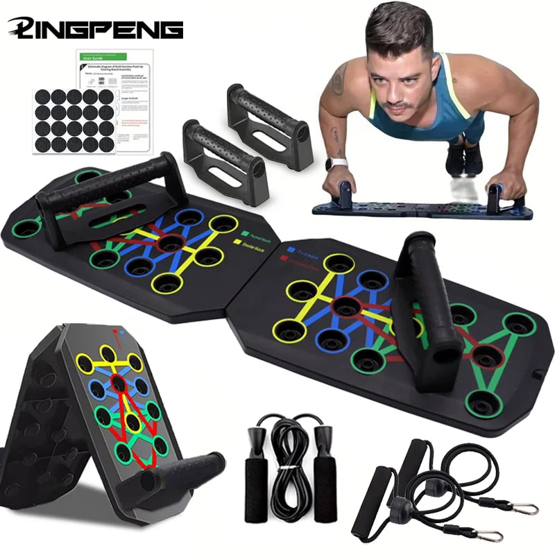 Tabla de flexiones portátil y multifuncional con asas, equipo de fitness plegable para entrenamiento de pecho, abdomen, brazos y espalda.